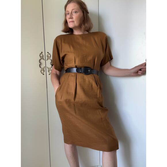 Vintage 90s Sheath Linen Dress Size 12/P Classic Tailored Look Career Business - Picture 9 of 9